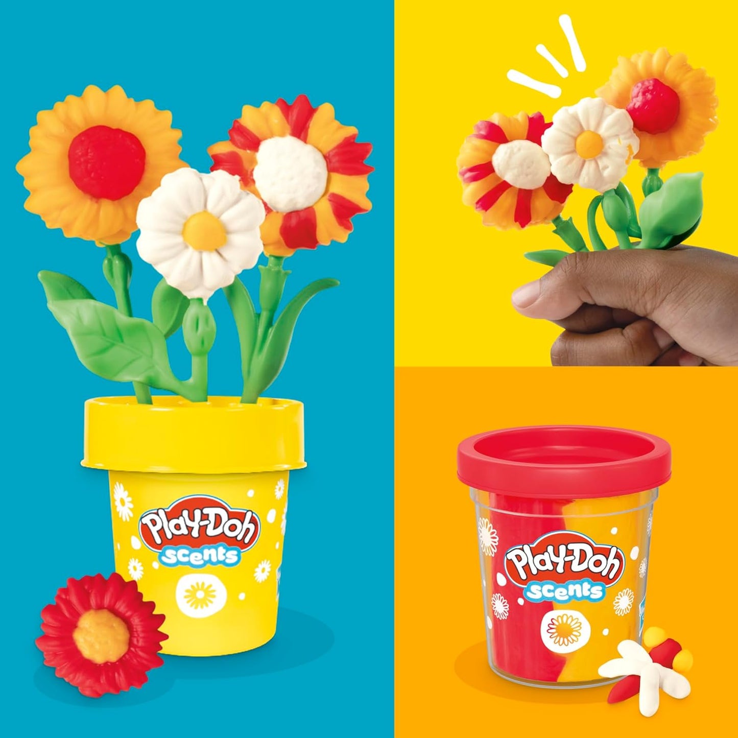 Play-Doh-Blumenspielzeug „Sonnenblumen und Gänseblümchen“ mit Blumenduft, Modelliermasse für Kinder, Kunst- und Bastelset für Kinder ab 3 Jahren