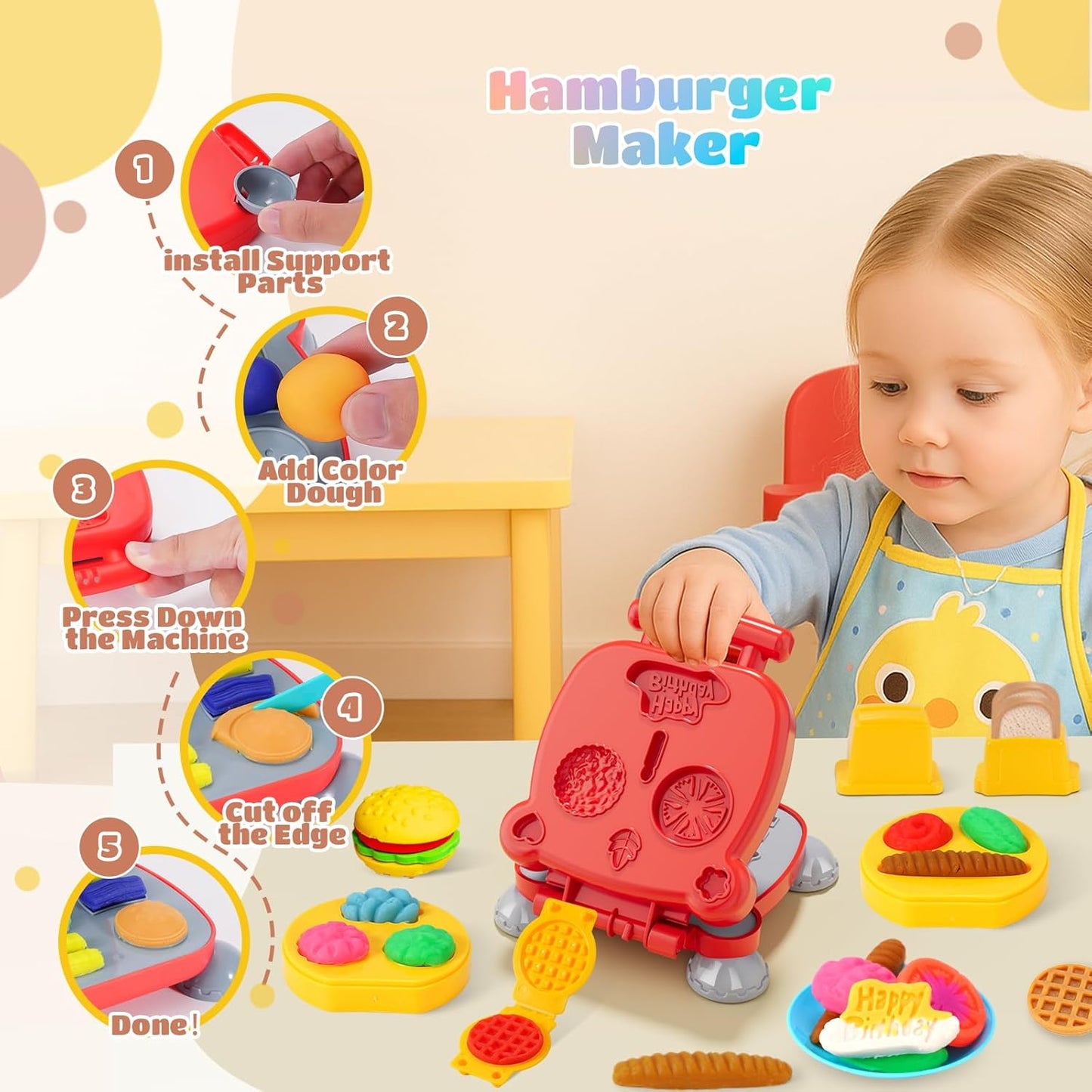 3-in-1-Farbspielknete-Set für Kinder, Eiscreme-, Hamburger- und Nudelmacher-Spielzeug, 12-Farben-Teig-Kunst- und Bastelset für Kinder im Alter von 3–12 Jahren