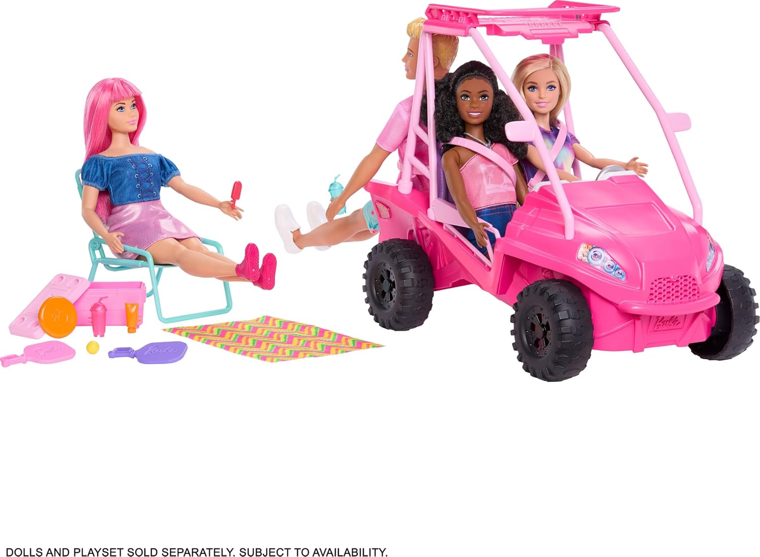 Barbie Mysteries Beach Detectives Spielset, Strandbuggy, Auto und mehr als 10 Zubehörteile, ab 3 Jahren