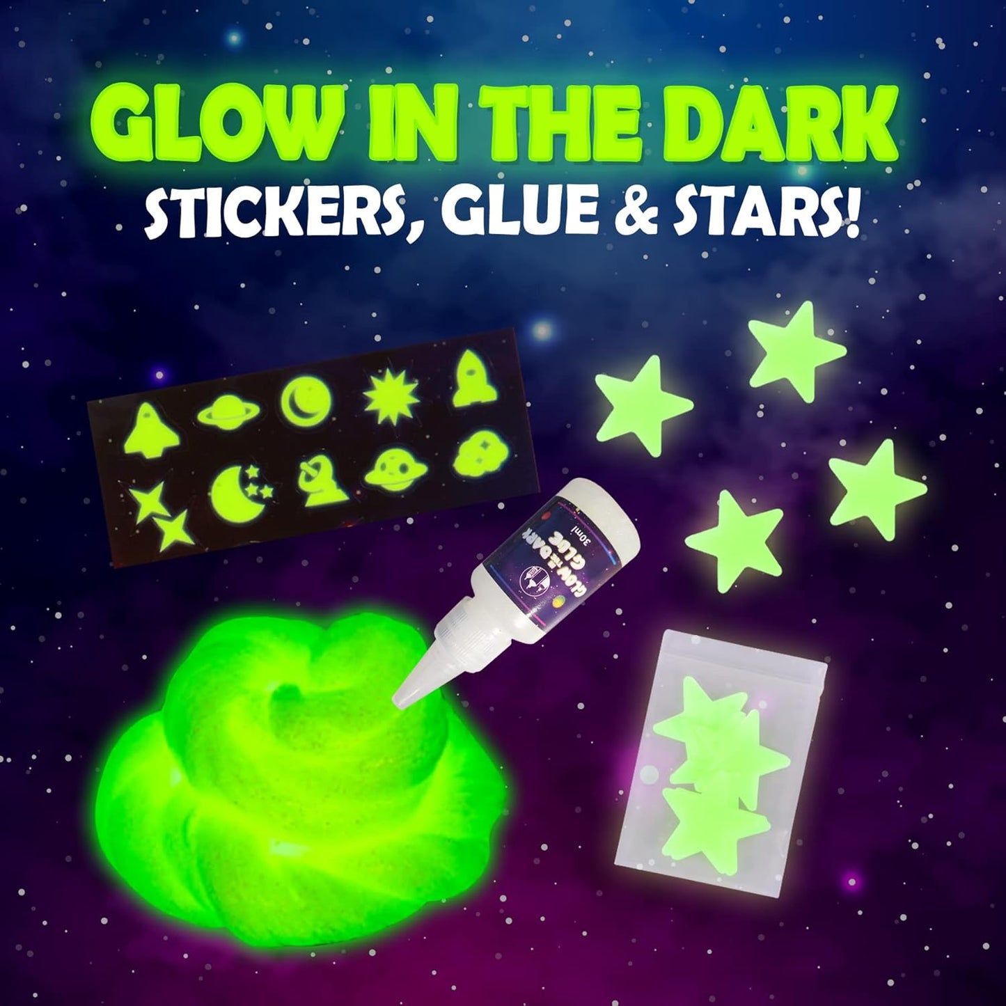 Original Stationery Galaxy Slime Kit, im Dunkeln leuchtendes DIY-Set, Glitzerpulver und Sterne, mehrfarbige Bastelbox für Mädchen im Alter von 8–12 Jahren