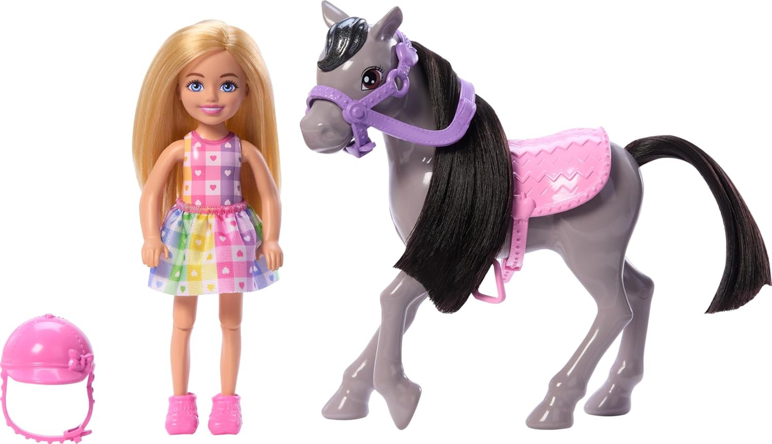 Barbie Chelsea-Puppe und Spielzeugpferd-Set, blonde Chelsea und graues Pony, ab 3 Jahren