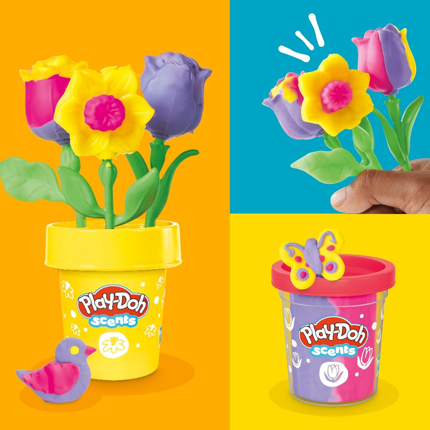 Play-Doh Blumenspielzeug „Tulpen und Narzissen“ mit Blumenduft, Modelliermasse für Kinder, Kunst- und Bastelset für Kinder ab 3 Jahren