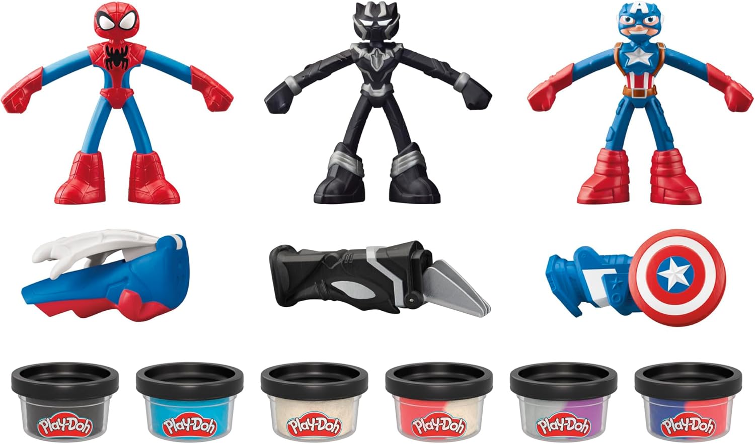 Play-Doh Marvel Hero Adventure Playset Capitan America, Pantera Nera e Spider-Man per bambini dai 4 anni in su