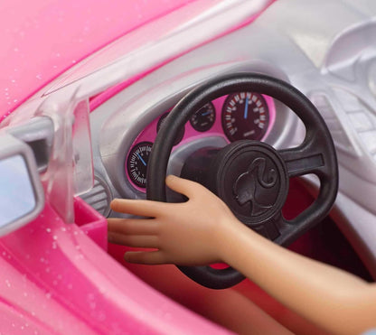 Set da gioco Barbie convertibile con bambola alla moda, auto rosa scintillante e accessori, dai 3 ai 7 anni