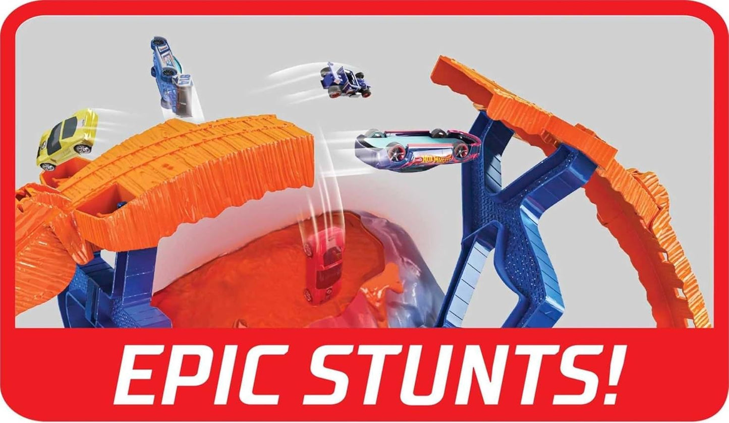 Hot Wheels Monster Trucks T-Rex Volcano Arena Coffret de jeu avec camion et voiture Race Ace