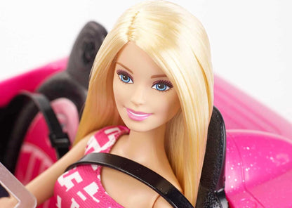 Set da gioco Barbie convertibile con bambola alla moda, auto rosa scintillante e accessori, dai 3 ai 7 anni