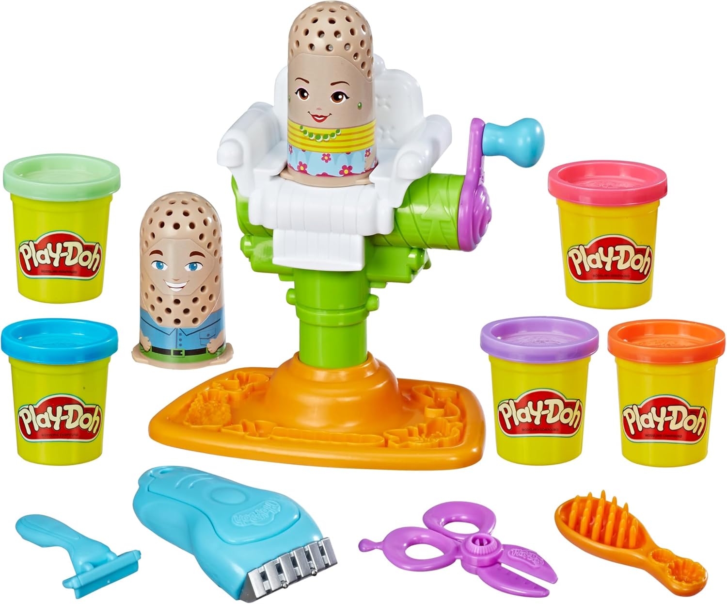 Play-Doh Buzz ’n Cut Fuzzy Pumper Barber Shop-Set, elektrischer Summer und 5 Farben, ab 3 Jahren