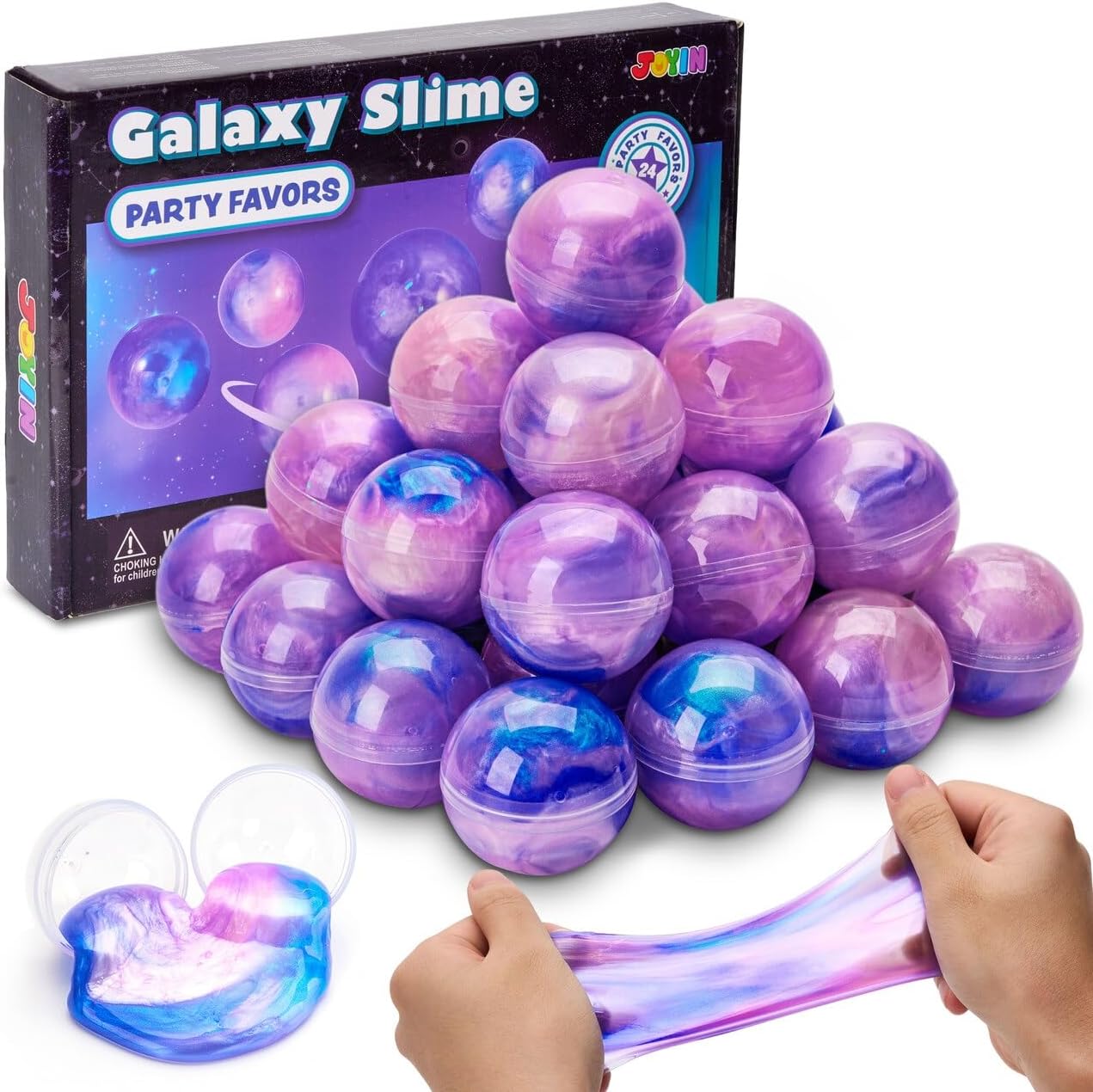 JOYIN Lot de 24 boules de slime galaxie extensibles, non collantes, sans gâchis, jouets sensoriels sûrs et non toxiques pour enfants, idéaux pour les anniversaires, les vacances et les récompenses en classe