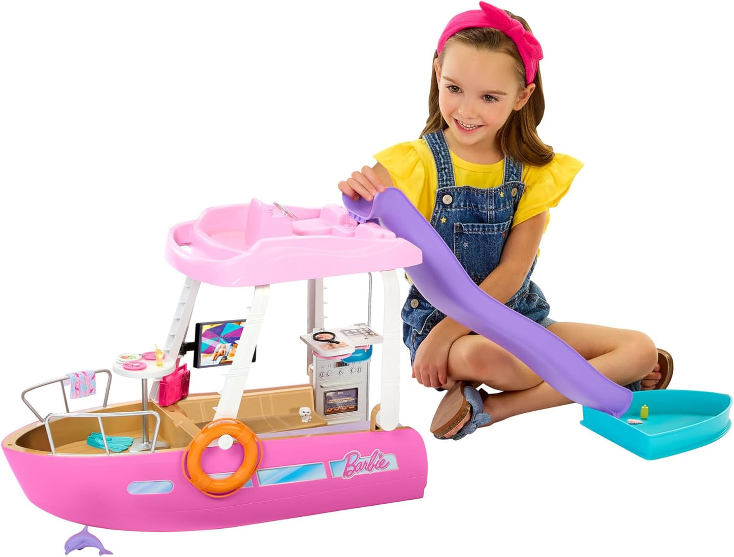 Barbie Dream Boat Spielset, 20+ Ozean-Zubehör, Pool, Rutsche und Delfin, ab 3 Jahren