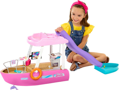 Barbie Dream Boat Spielset, 20+ Ozean-Zubehör, Pool, Rutsche und Delfin, ab 3 Jahren