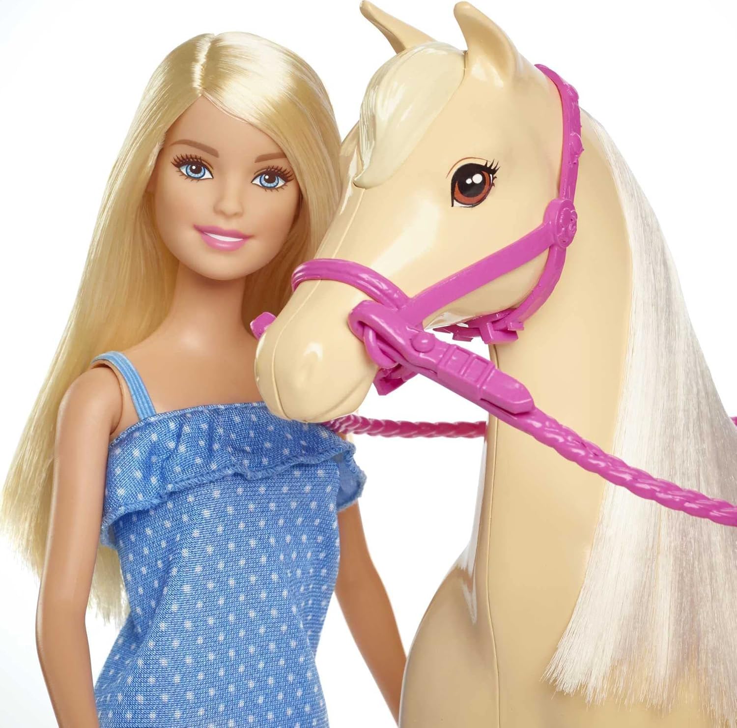 Barbie - Set da gioco con bambola e cavallo, Cavaliera bionda e cavallo marrone chiaro, dai 3 anni in su