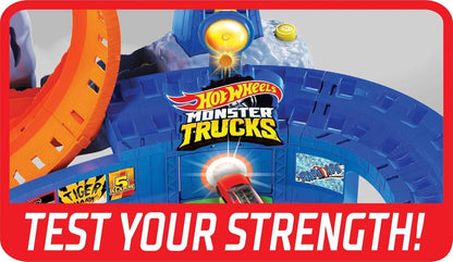 Hot Wheels Monster Trucks T-Rex Volcano Arena Coffret de jeu avec camion et voiture Race Ace