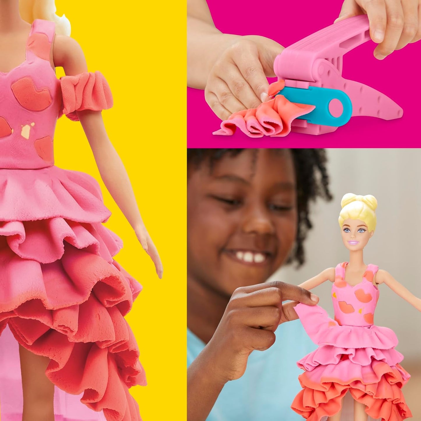 Play-Doh Barbie Designer-Modenschau-Set. Kreieren Sie Puppenkleidung mit 21 Modeaccessoires und 6 Play-Doh-Farben ab 5 Jahren