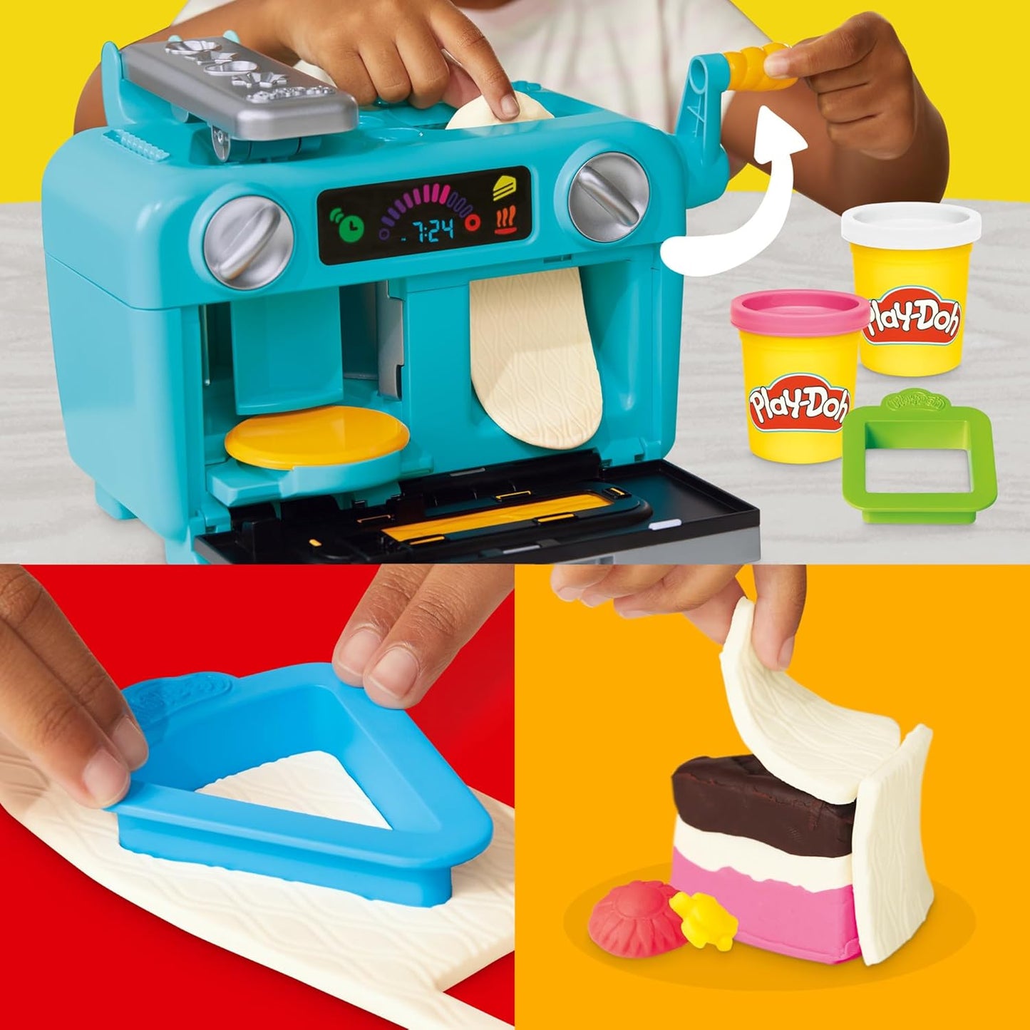 Play-Doh Super Slice Cake Spielset, Spielzeugofen, Küchenzubehör und 11 Modelliermasse-Dosen ab 3 Jahren