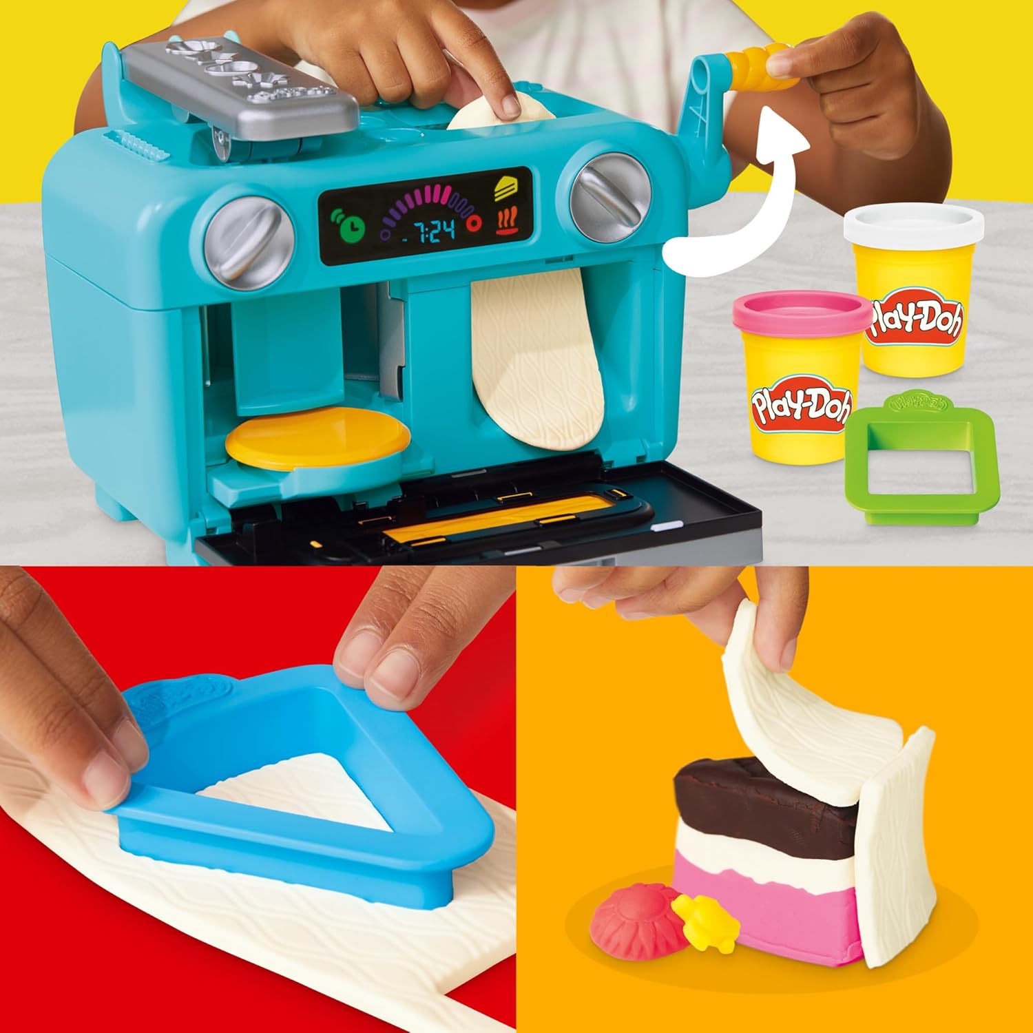 Play-Doh Super Slice Cake Spielset, Spielzeugofen, Küchenzubehör und 11 Modelliermasse-Dosen ab 3 Jahren