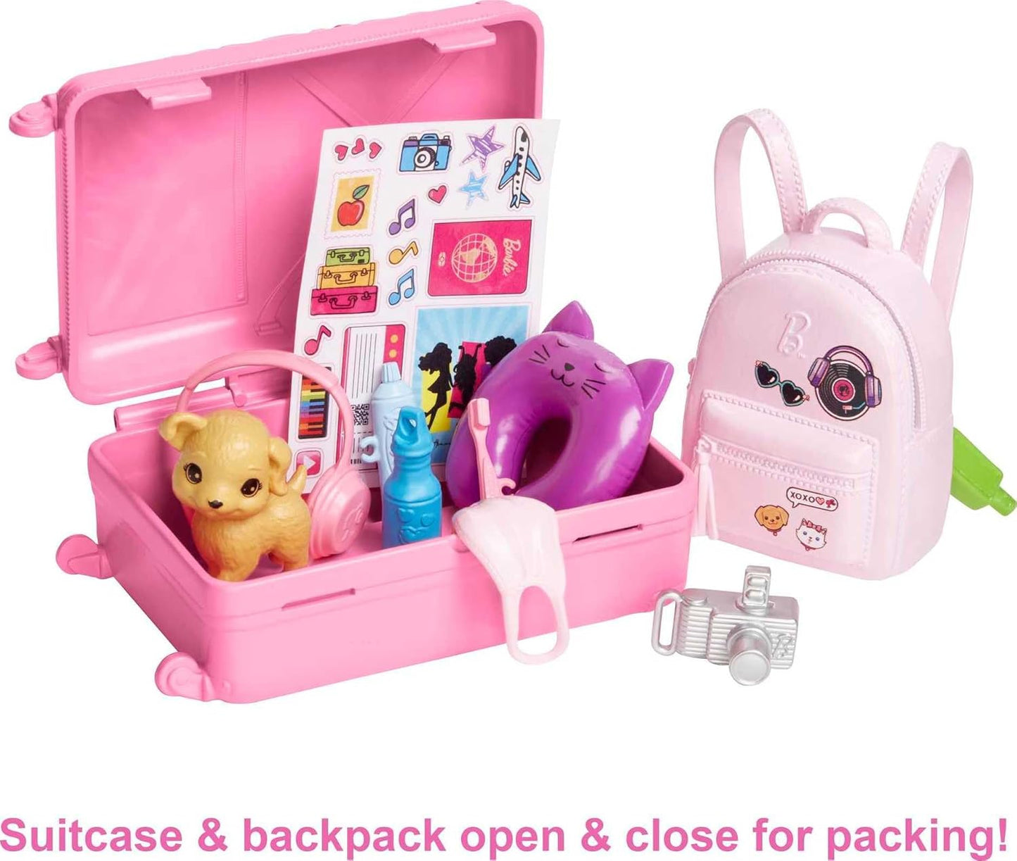 Poupée Barbie et accessoires, ensemble de voyage avec chiot et plus de 10 pièces