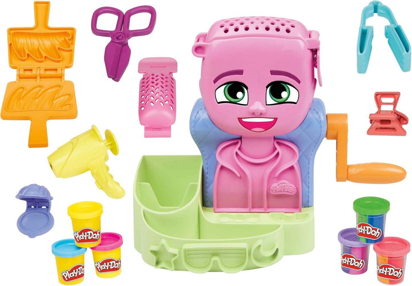 Play-Doh Hair Stylin’ Salon-Spielset. Erstellen Sie verrückte Frisuren mit 6 Play-Doh-Farben. Rollen Sie ein Salonspielzeug für Kinder ab 3 Jahren