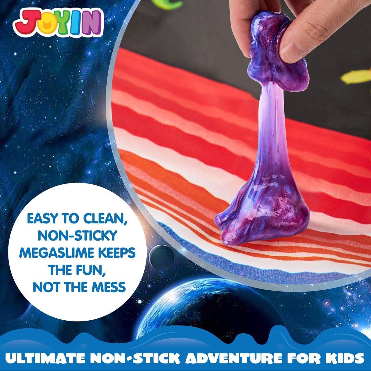 JOYIN Galaxy Slime Party Favors, paquet de 24 boules de slime extensibles, jouets sensoriels non collants, sans dégâts et sûrs pour enfants, fournitures de fête parfaites et récompenses en classe