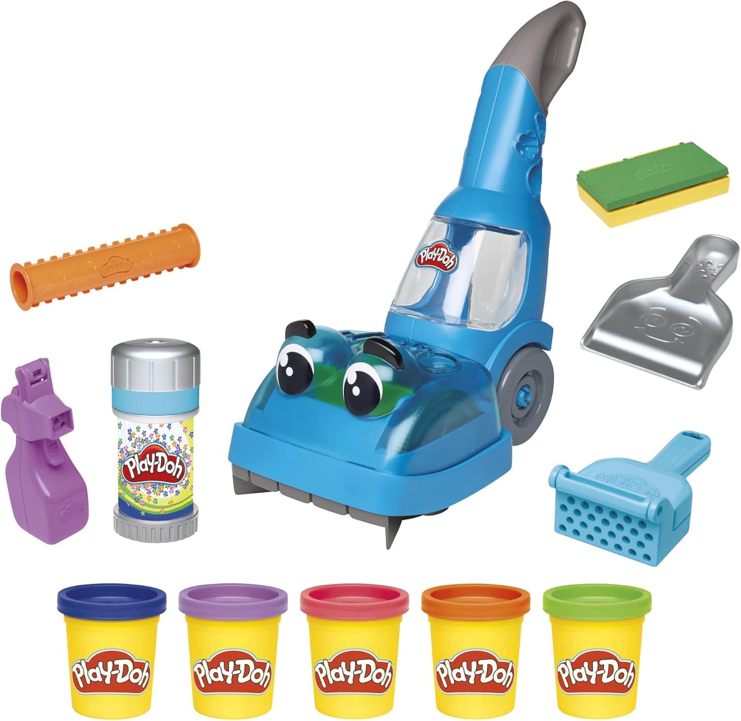 Play-Doh Zoom Zoom Staubsauger-Spielzeug für Kinder, Reinigungs- und Kunstset mit 6 Zubehörteilen und 5 Play-Doh-Farben ab 3 Jahren