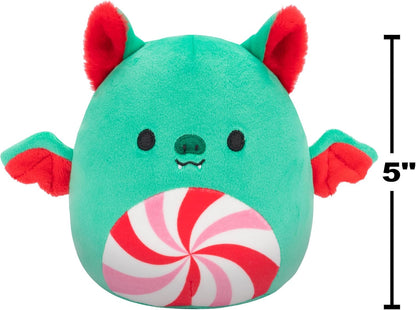 Squishmallows Weihnachten 4er-Pack – heiße Ethel-Schokolade, Floyd-Pommes Frites, Keiko Blue Christmas Tree, Ricardo-Pfefferminz-Fledermaus