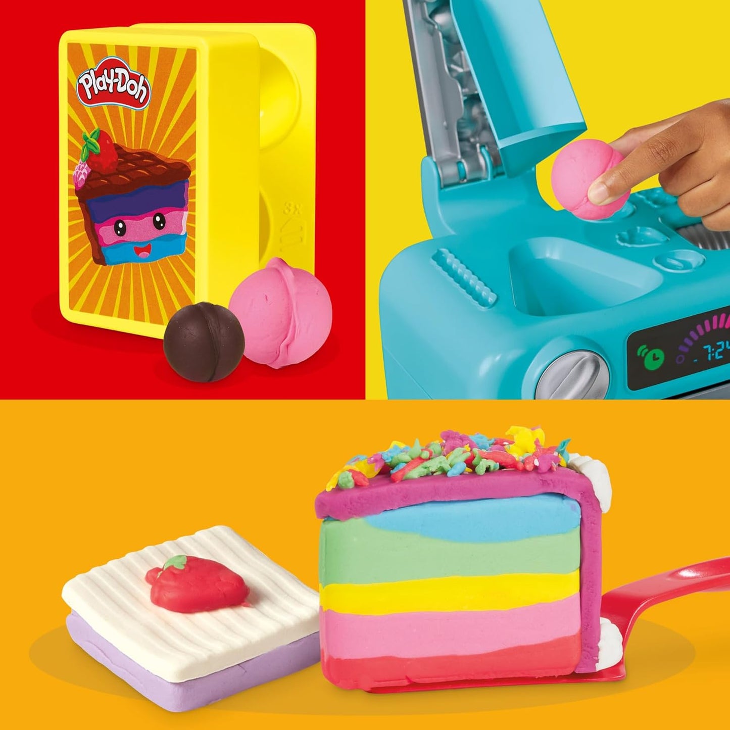 Play-Doh Super Slice Cake Spielset, Spielzeugofen, Küchenzubehör und 11 Modelliermasse-Dosen ab 3 Jahren