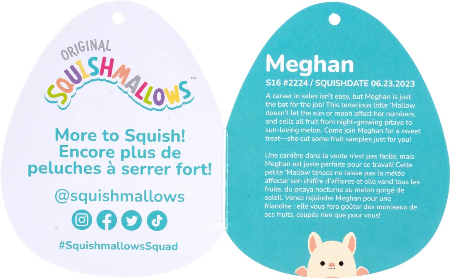 Squishmallows Fuzz-A-Mallows Meghan Creme-Fruchtfledermaus mit flauschigem Pfirsichbauch