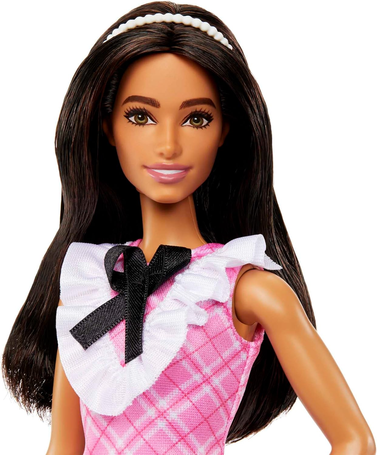 Barbie Fashionistas-Puppe in einem rosa karierten Kleid mit schwarzer Schleife