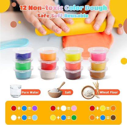 3-in-1-Farbspielknete-Set für Kinder, Eiscreme-, Hamburger- und Nudelmacher-Spielzeug, 12-Farben-Teig-Kunst- und Bastelset für Kinder im Alter von 3–12 Jahren