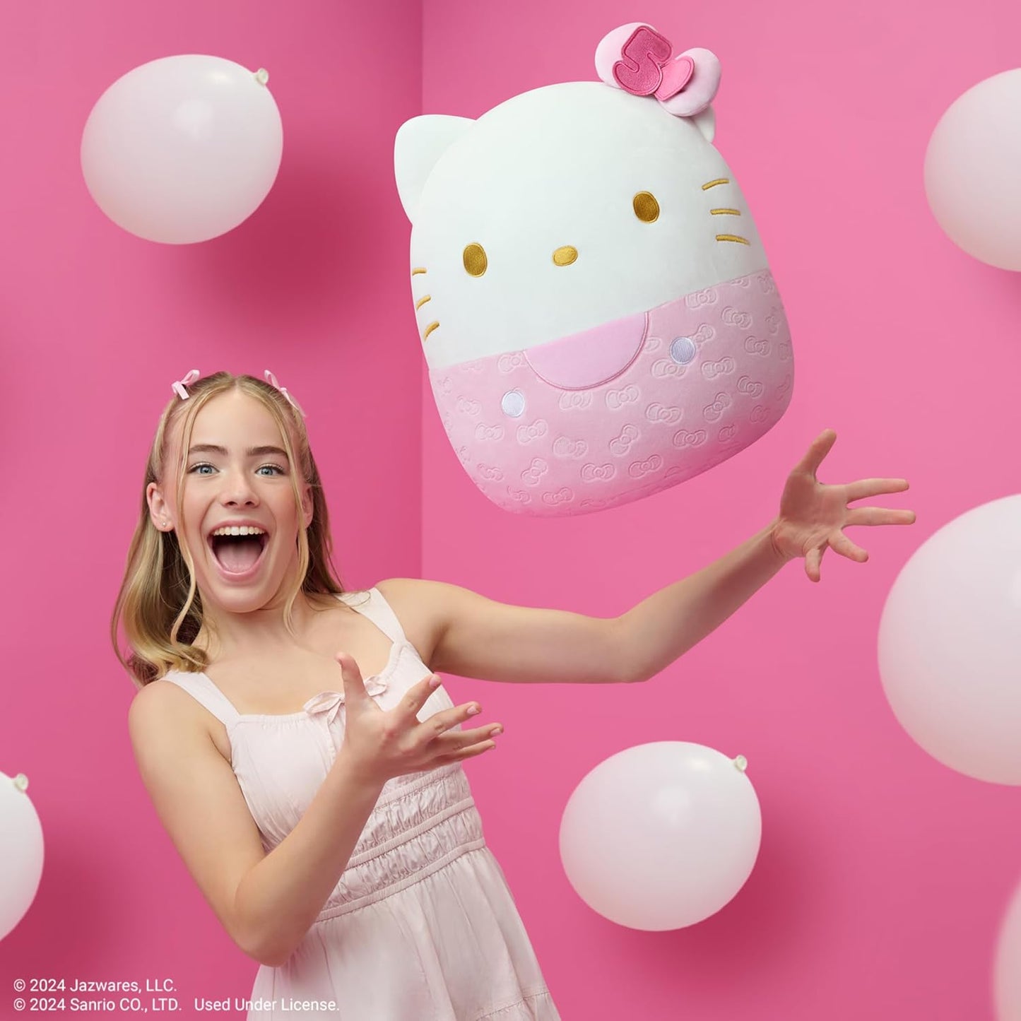 Squishmallows Hello Kitty and Friends 50. Jubiläum, rosa geprägtes Hello Kitty