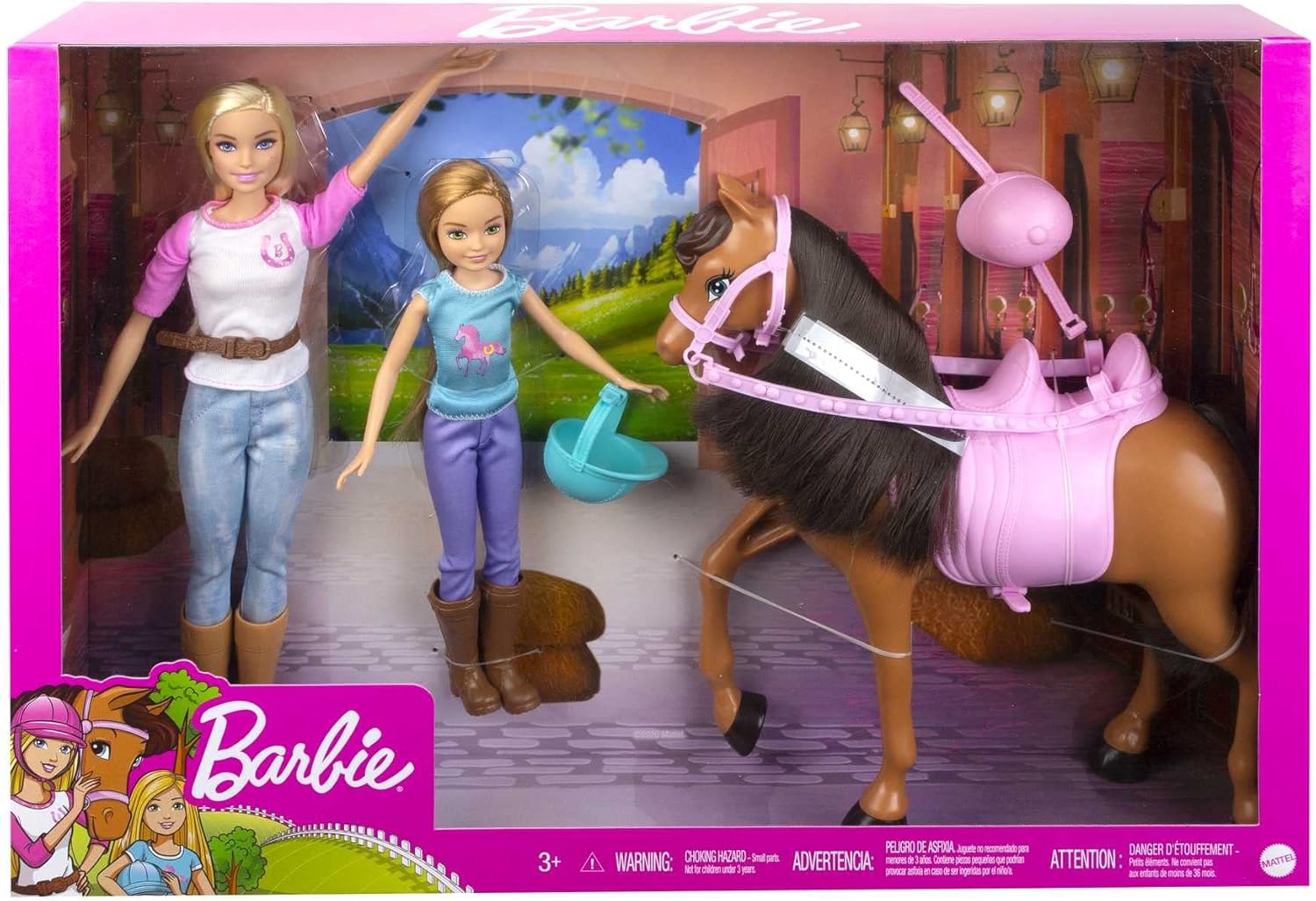 Barbie Stacie Sisters on Horse Spielset 2 Puppen mit Pferd und Sattel ab 3 Jahren