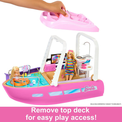 Barbie Dream Boat Spielset, 20+ Ozean-Zubehör, Pool, Rutsche und Delfin, ab 3 Jahren