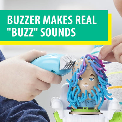 Play-Doh Buzz ’n Cut Fuzzy Pumper Barber Shop-Set, elektrischer Summer und 5 Farben, ab 3 Jahren