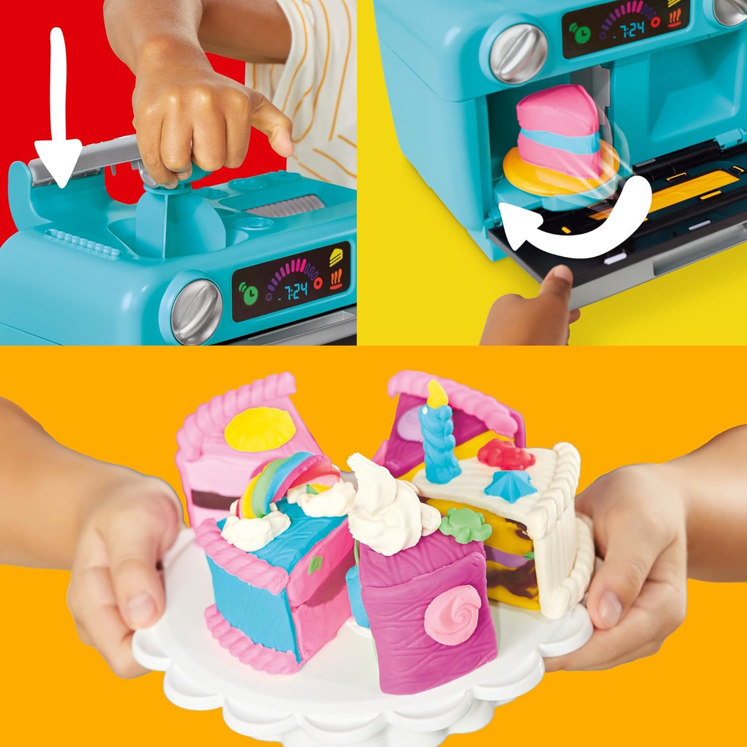 Play-Doh Super Slice Cake Spielset, Spielzeugofen, Küchenzubehör und 11 Modelliermasse-Dosen ab 3 Jahren