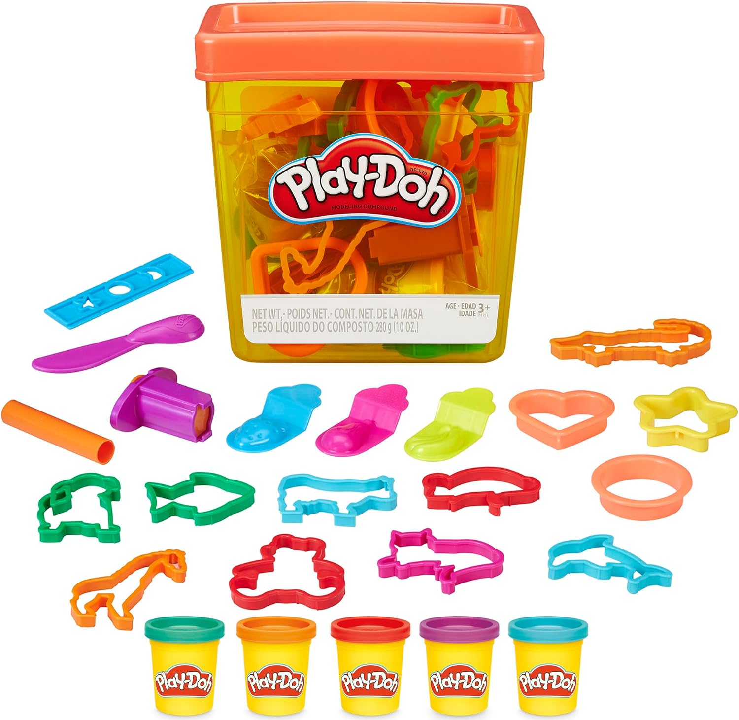 Play-Doh Fun Tub-Set mit 19 Zubehörteilen, 5 Farben und wiederverwendbarem Aufbewahrungsbehälter ab 3 Jahren