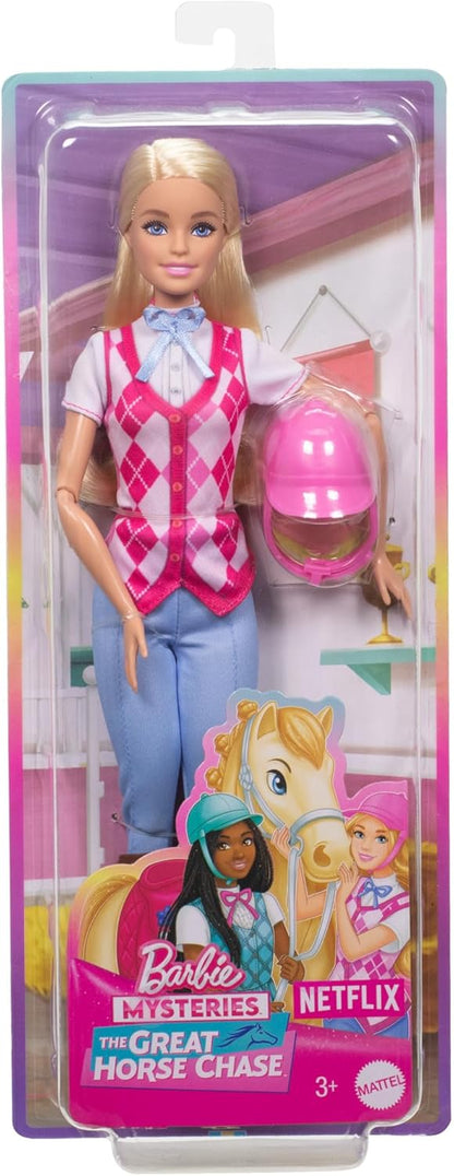 Barbie „Malibu“-Puppe in rosa Argyle-Reitweste, Hose, Stiefeln und Helm