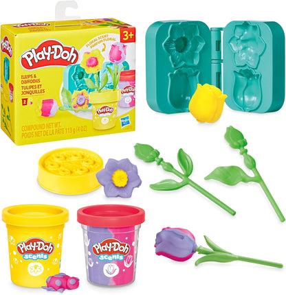 Play-Doh Blumenspielzeug „Tulpen und Narzissen“ mit Blumenduft, Modelliermasse für Kinder, Kunst- und Bastelset für Kinder ab 3 Jahren