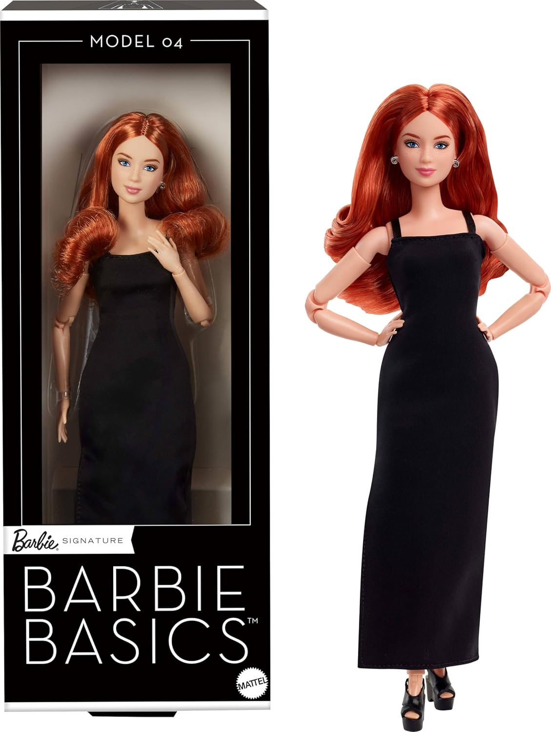 Barbie Basics – poupée de collection modèle 04, cheveux bouclés rouges, mini robe noire