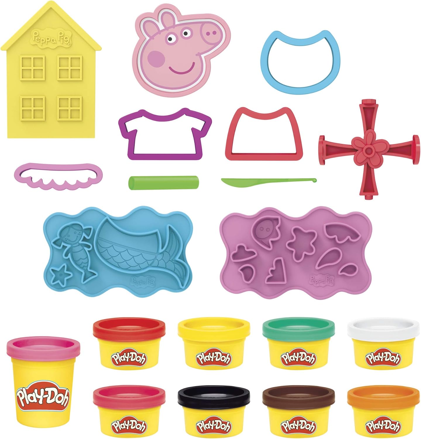 Play-Doh Peppa Pig Stylin' Set Peppa Pig Playset avec 9 canettes et 11 outils, jouet d'art et d'artisanat pour enfants à partir de 3 ans