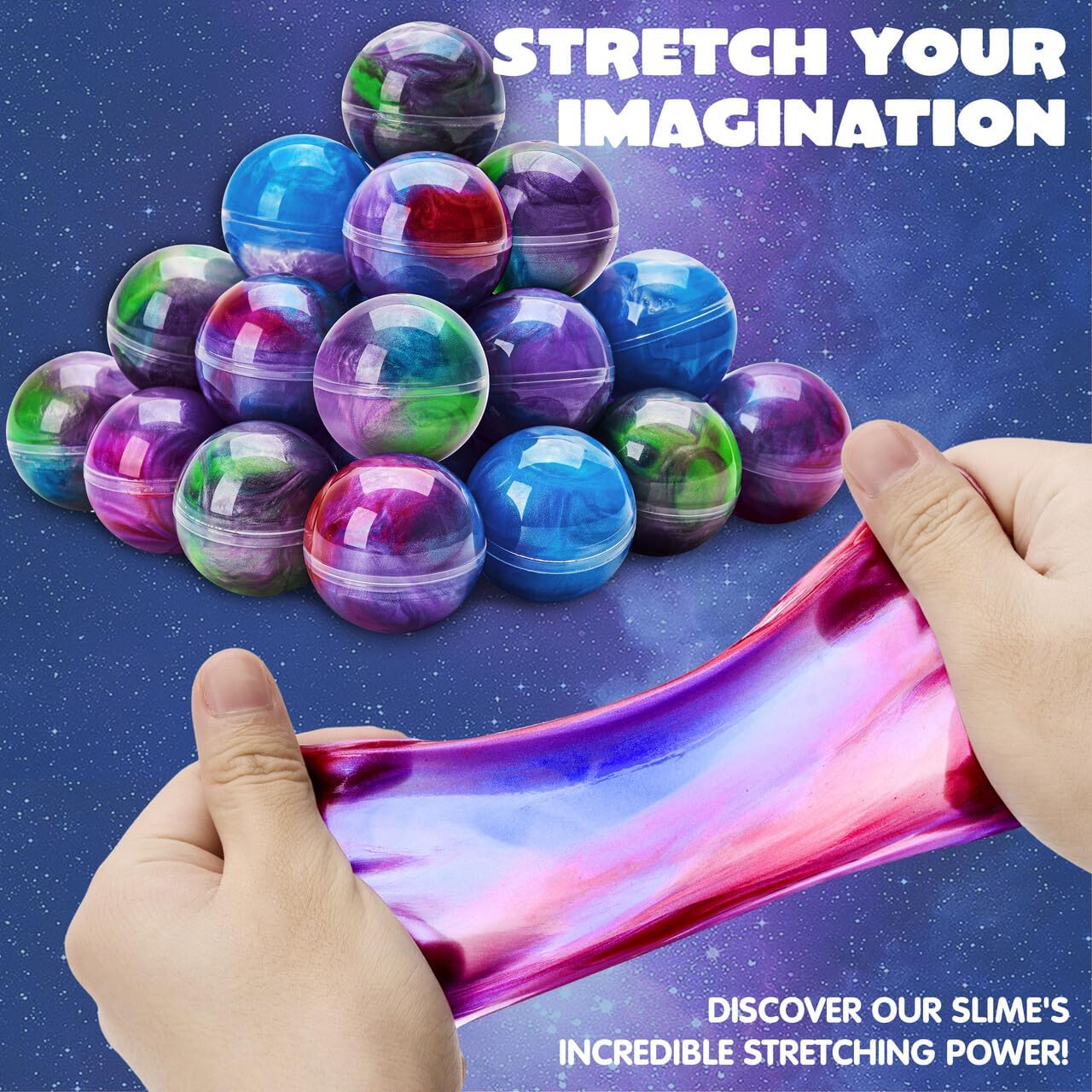 JOYIN Galaxy Slime Party Favors, paquet de 24 boules de slime extensibles, jouets sensoriels non collants, sans dégâts et sûrs pour enfants, fournitures de fête parfaites et récompenses en classe