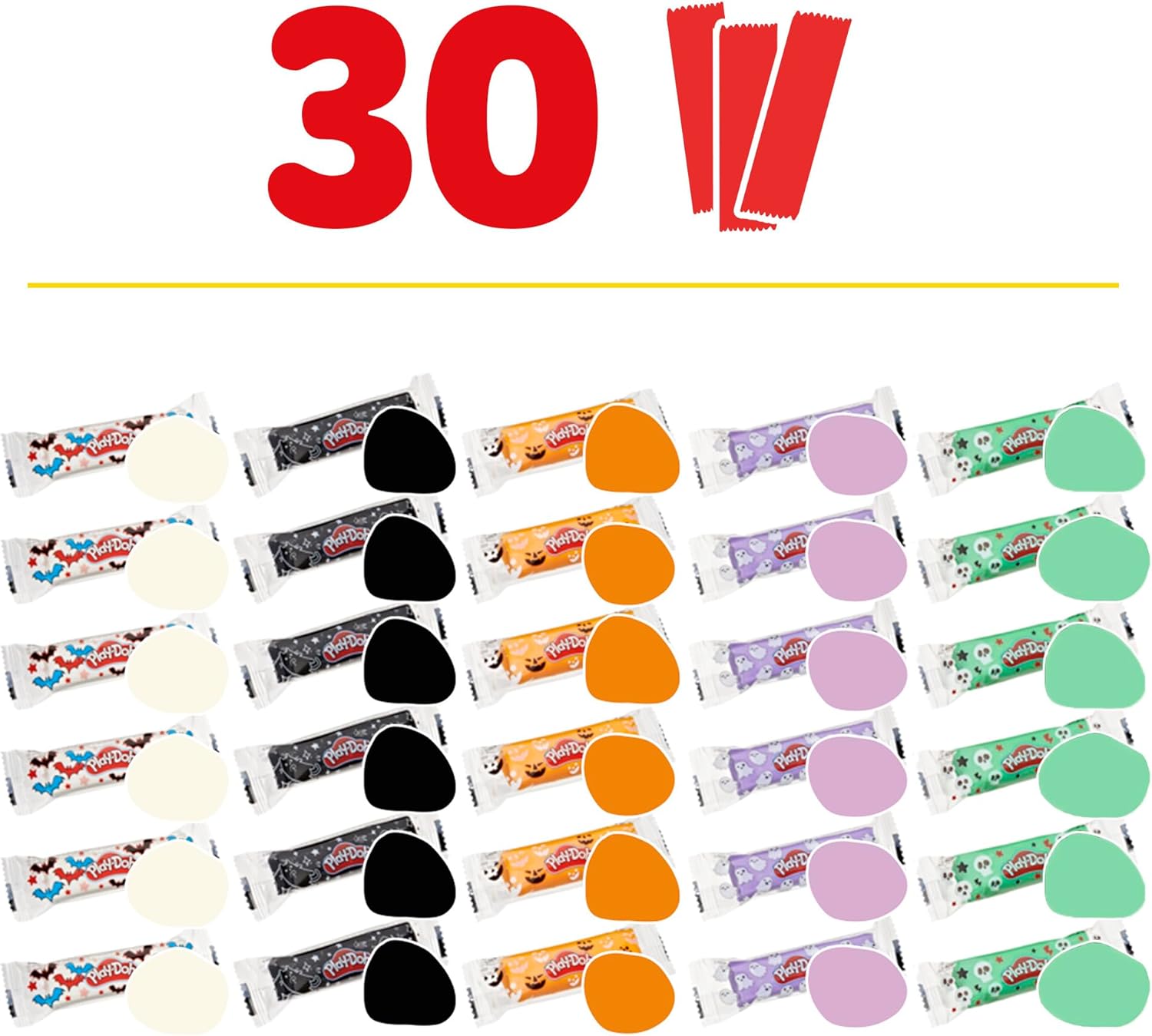 Play-Doh 30er-Pack gruselige Farben, einzeln verpackte 28-g-Sticks für Halloween, Süßes oder Saures