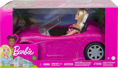 Set da gioco Barbie convertibile con bambola alla moda, auto rosa scintillante e accessori, dai 3 ai 7 anni