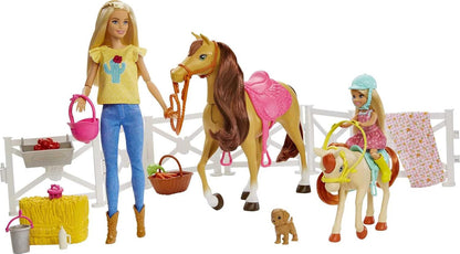 Barbie Hugs 'n Horses Spielset mit Barbie- und Chelsea-Puppen, 2 Pferden mit Wackelköpfen und mehr als 15 Zubehörteilen ab 3 Jahren