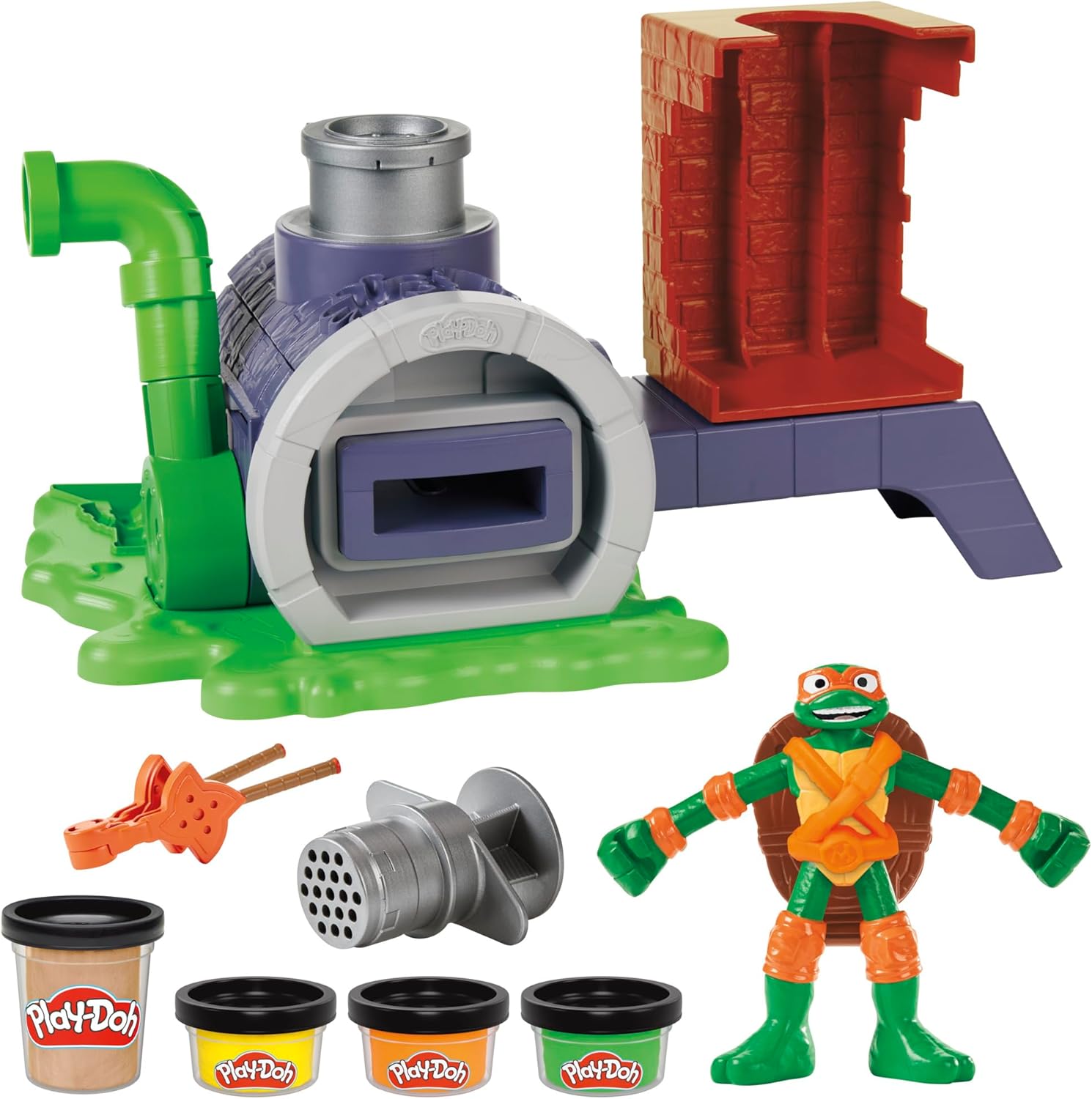 Play-Doh Teenage Mutant Ninja Turtles Slice & Blast Pizza-Spielset Bendy Michelangelo-Figur und Pizza-Blaster-Spielzeug für Kinder ab 4 Jahren