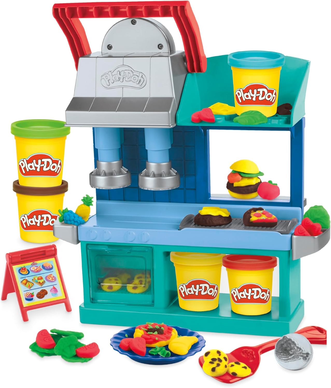 Play-Doh Kitchen Creations Busy Chef’s Restaurant-Spielset, zweiseitiges Küchen-Kochspielzeug für Kinder ab 3 Jahren