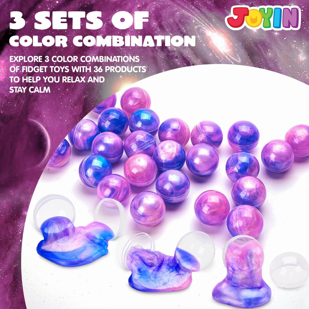 JOYIN Lot de 24 boules de slime galaxie extensibles, non collantes, sans gâchis, jouets sensoriels sûrs et non toxiques pour enfants, idéaux pour les anniversaires, les vacances et les récompenses en classe