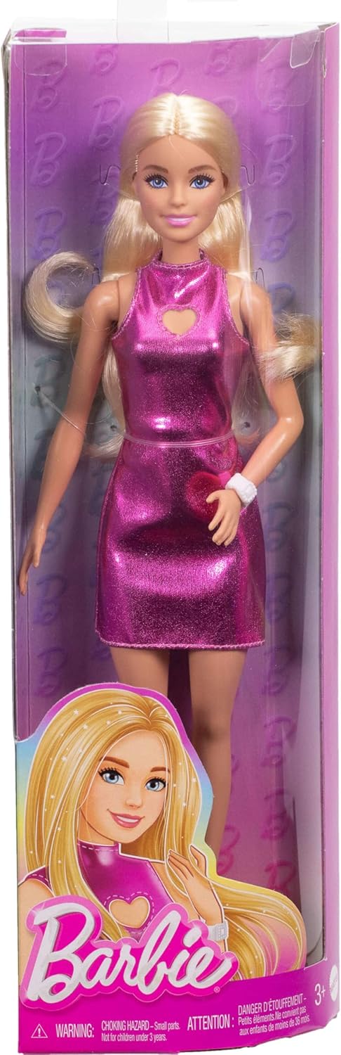 Bambola Barbie Fashionistas in miniabito rosa metallizzato