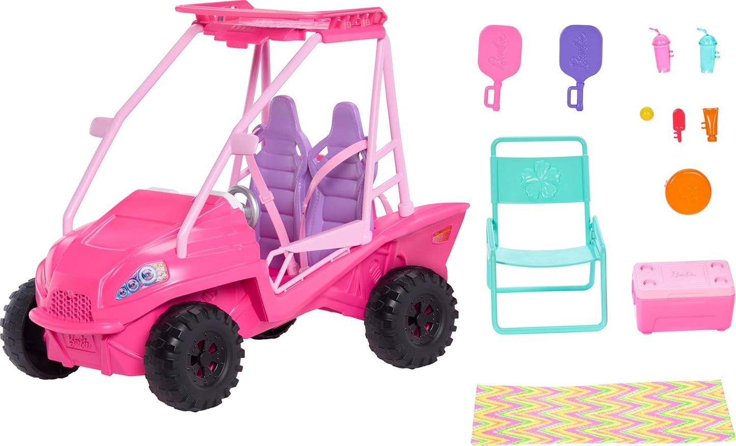 Barbie Mysteries Beach Detectives Coffret de jeu Buggy de plage et 10 accessoires et plus, à partir de 3 ans