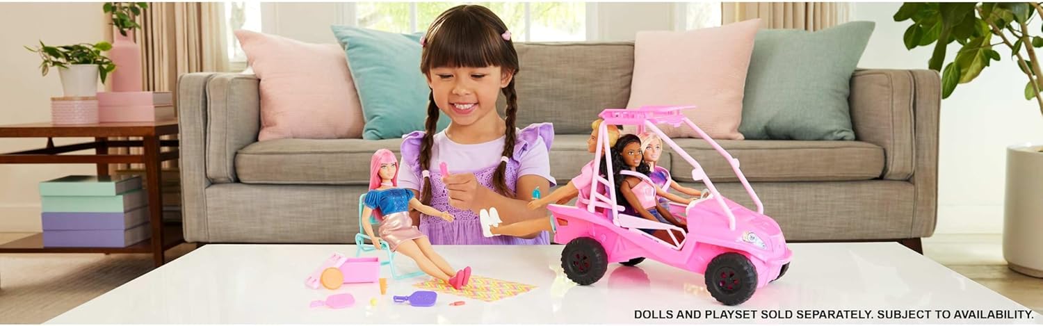 Barbie Mysteries Beach Detectives Coffret de jeu Buggy de plage et 10 accessoires et plus, à partir de 3 ans