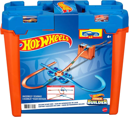 Hot Wheels Track Builder Deluxe Stunt Box avec pistes, accessoires et 2 voitures