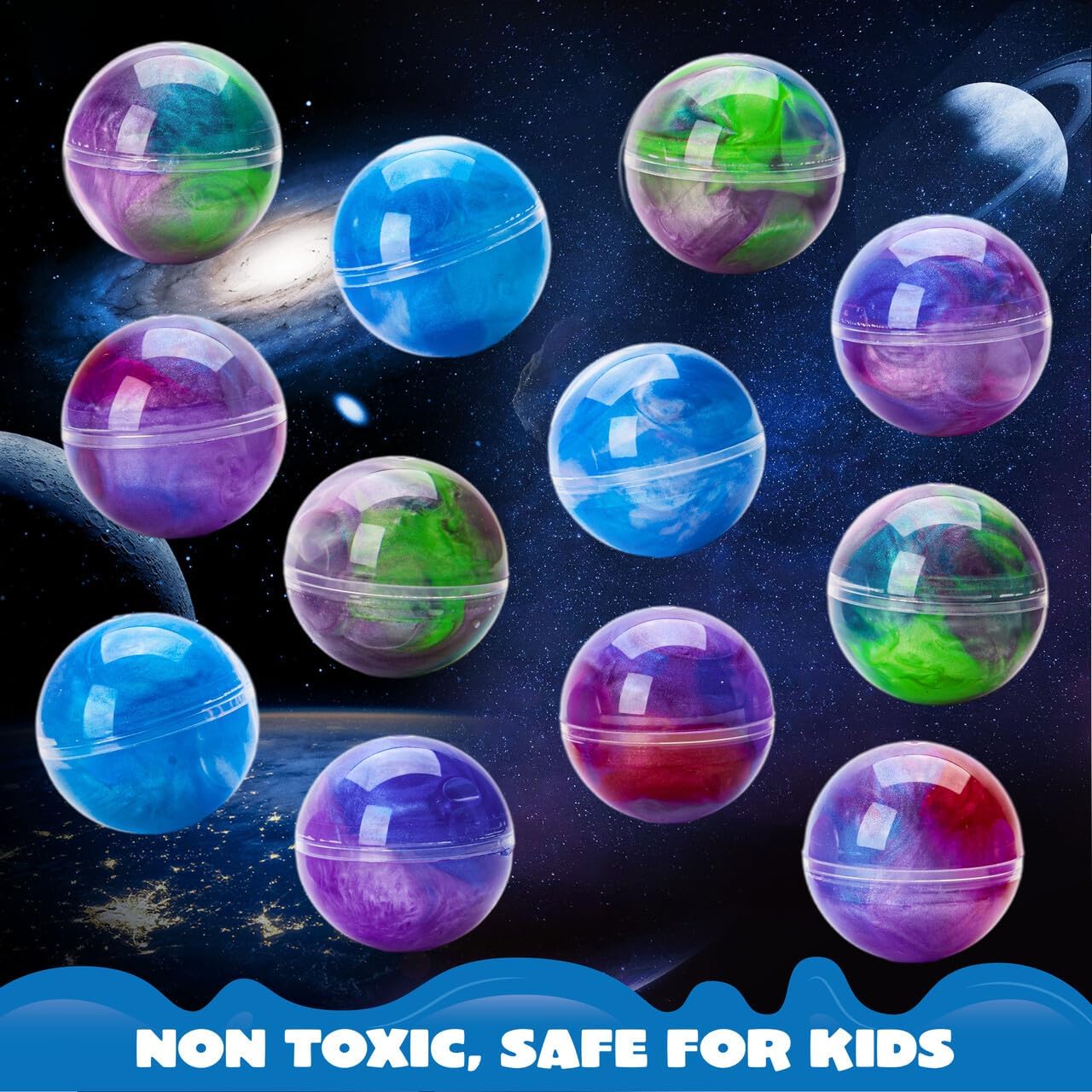 JOYIN Galaxy Slime Party Favors, paquet de 24 boules de slime extensibles, jouets sensoriels non collants, sans dégâts et sûrs pour enfants, fournitures de fête parfaites et récompenses en classe